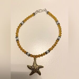 Gold Yellow Crystal Starfish Pendant Ankle Bracelet